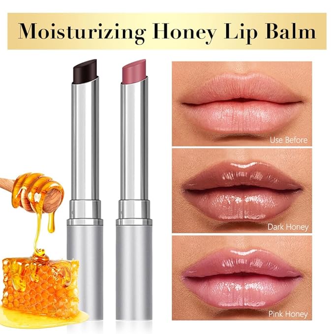 2Pcs Honey Tinted Lip Stain Lip Balm Lip Gloss, Sheer Hydrating Lip Stains Tint, Moisturizing Lip Color for All Skin Tones, Nourishing Lip Balm with a Hint of Natural Black Cherry Tint