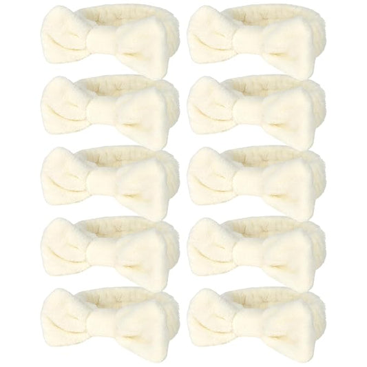 10 Pack Beige Spa Headband for Washing Face Skincare Headbands Bulk for Women Girls Soft Coral Fleece Hairband Cute Bow Headbands for Washing Face Makeup