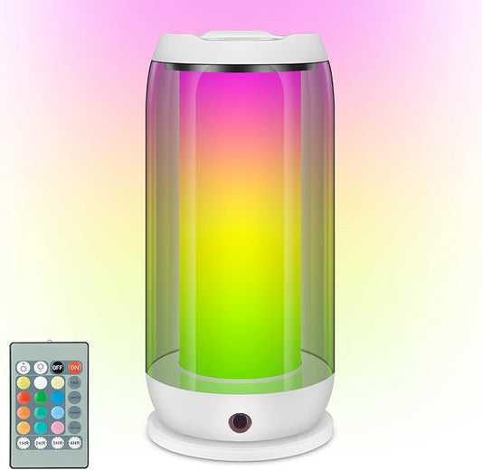 BIGMONAT Bedside Table Lamp with Remote, Multi-Colors LED Nightstand Light with Rechargeable,Timer, Dimmable Night Lighting for Bedroom, Living Room (White, 1 Pack)