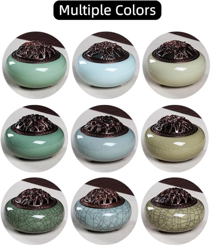 Ceramic Incense Burner Set with Brass Gourd Holder, Smudging Bowl for Incense Sticks, Cones, Sage, Frankincense & Palo Santo, Portable Ash Catcher for Home, Meditation, Yoga and Gift Giving (05)