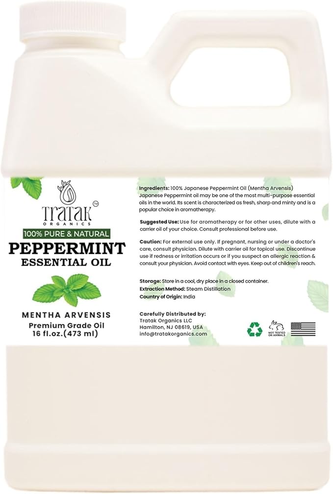 16 fl oz - Peppermint Essential Oil 100% Pure, Uncut and Natural, 16 fl oz - Peppermint Essential Oil for Aromatherapy, Diffuser, Hair Care, Skin Massage - with Dropper