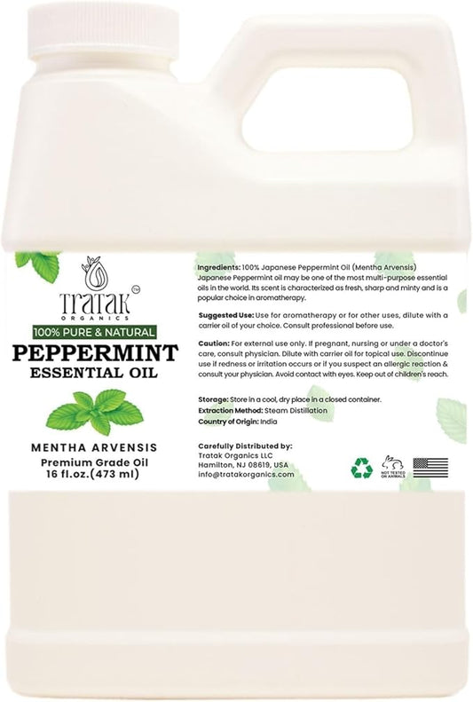 16 fl oz - Peppermint Essential Oil 100% Pure, Uncut and Natural, 16 fl oz - Peppermint Essential Oil for Aromatherapy, Diffuser, Hair Care, Skin Massage - with Dropper