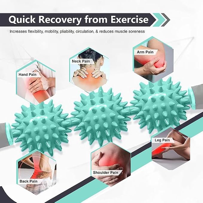 Fascia Muscle Roller, Cellulite Massager for Sore Muscles, Neck, Leg, Back - Pressure Trigger Point Body Deep Tissue Massage Stick Tools With 3 Massage Balls | Green