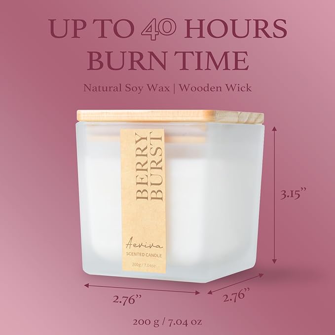 Scented Candle, 7.04 oz Berry Burst Aromatherapy Candle, Natural Soy Wax with Wooden Wick, 45 Hours Burn Time, Stress Relief Meditation Amber Jar Candle Gifts