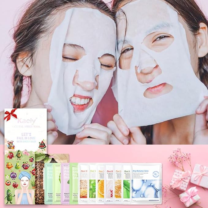 evpct 12Pack Kids Face Masks for Kids Girls Spa, Girls Kids Facial Spa Day Slumber Sleepover Birthday Party Favors Supplies Kit for Girl, Kid Friendly Facial Face Sheet Masks Bulk Skincare for Kid, B1