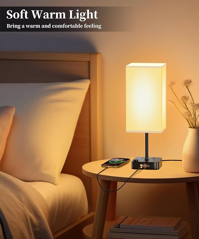 cozoo Bluetooth/WiFi RGB & USB Bedside Table Lamp with 2 USB Charging Ports and 2 Outlets Power Strip, LED Light Bulb Dimmable, Music Sync RGB Color Changing Light for Party Home/Bedroom/Living Room