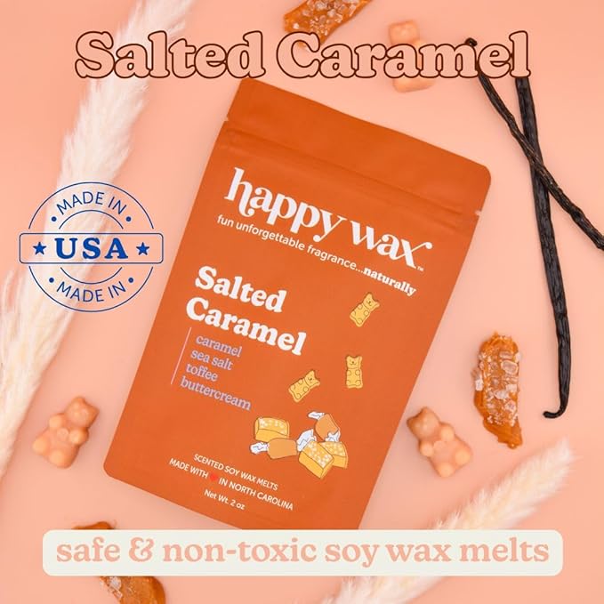 Happy Wax Fireside Treats Mix Scented Natural, Non Toxic Soy Wax Melts - 6 Total Oz. of Holiday Scented Wax Melts - Collection Includes: Peppermint Bark, Roasted Chestnut and Salted Caramel