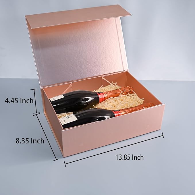 LIFELUM Gift Box for Presents 13.85'' x 8.35'' x 4.45'' Rose Gold Luxury Gift Box with Magnetic Lid Gift Boxes Contains Card, Ribbon, Shredded Paper Filler Gifts for Women (1Pcs)