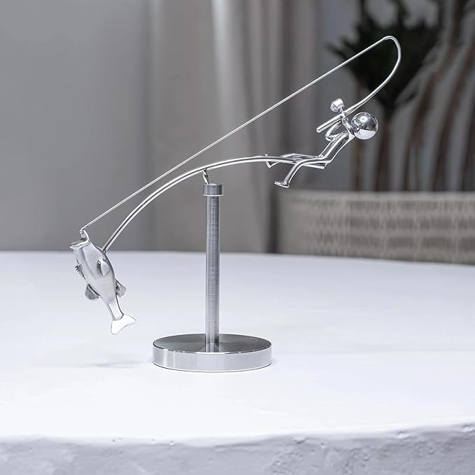 Kinetic Fishing Sculpture - Balance Art for Your Space, Balance Art Sculpture, Fisherman Home Decoration (2)