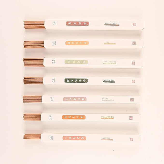 Asian Joss Incense Sticks - Set of 7-245 Sticks, Sandalwood, Eaglewood, Jasmine, Pear, Plum, Mugwort, Osmanthus Incense Sticks, Insense Sticks, Natural & Slow Burning Inscents -BIS-S