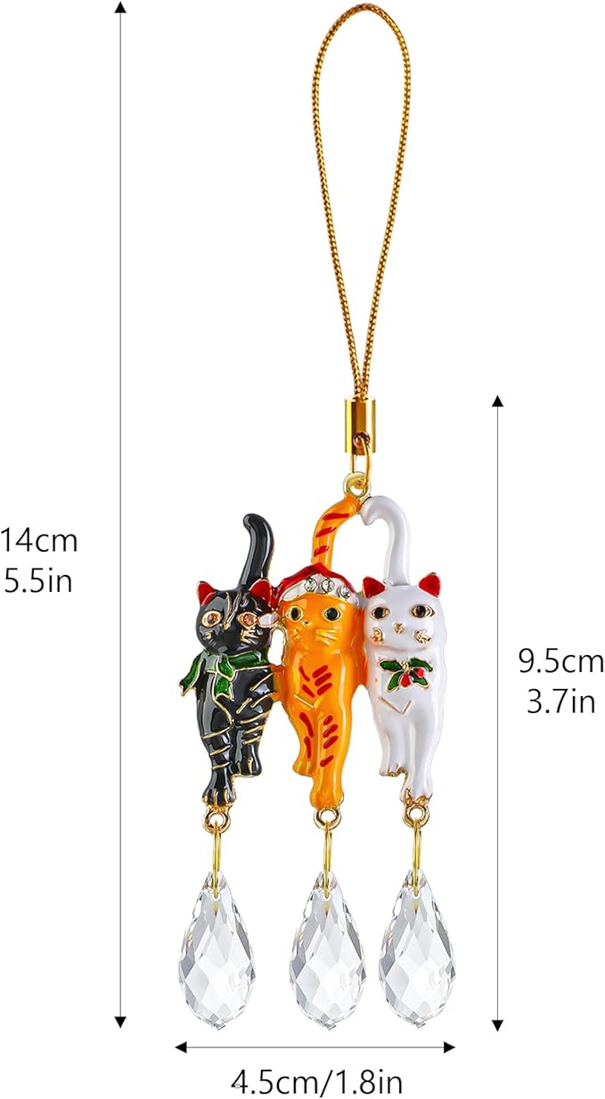 H&D HYALINE & DORA 6 Pack Cat Christmas Tree Ornament 5.5'' Crystal Glass Christmas Hanging Ornaments Pet Decorations for Tree and Car Suncatcher Gifts for Cat Lovers