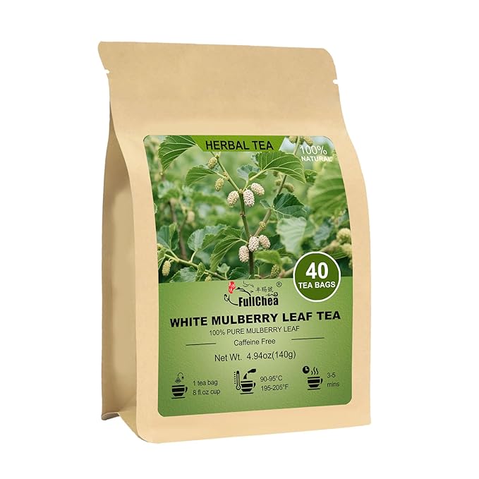 FullChea - White Mulberry Leaf Tea, 40 Teabags – 100% Pure Dried Mulberry Tea – Slightly Sweet & Refreshing - Non-GMO - Caffeine-Free - Support Wellness & Improve Digestion
