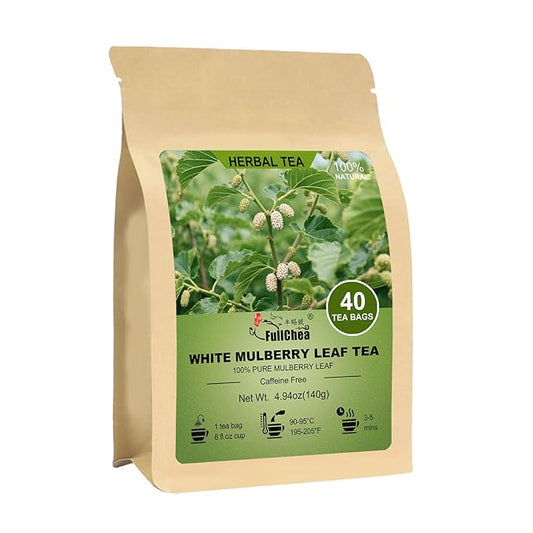 FullChea - White Mulberry Leaf Tea, 40 Teabags – 100% Pure Dried Mulberry Tea – Slightly Sweet & Refreshing - Non-GMO - Caffeine-Free - Support Wellness & Improve Digestion