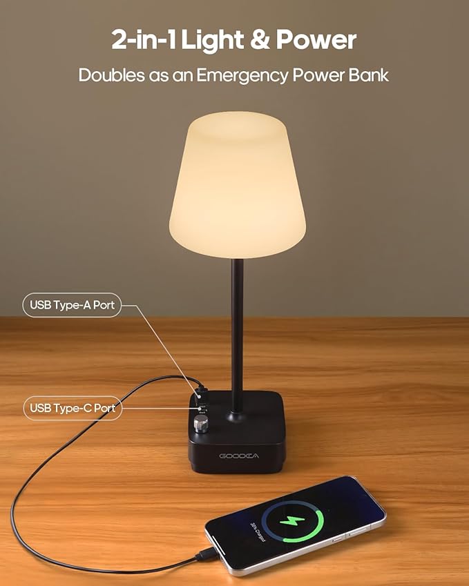 Cordless Table Lamp with Charging Base, Rechargeable 6000mAh Battery Operated Lamp, 3 Color Dimmable Smart Portable Table Light for Restaurant, Bedroom, Home, Kitchen Counter (White lampshade)