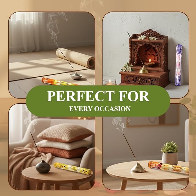 Tulasi Incense Sticks with Natural Oils Set of 6 Fragrances (120 Sticks) Hand Rolled Incense Sticks, Calming Home Aromatherapy, Meditation, Relaxing, Mixed Scents with Natural Oils, Thanks Giving