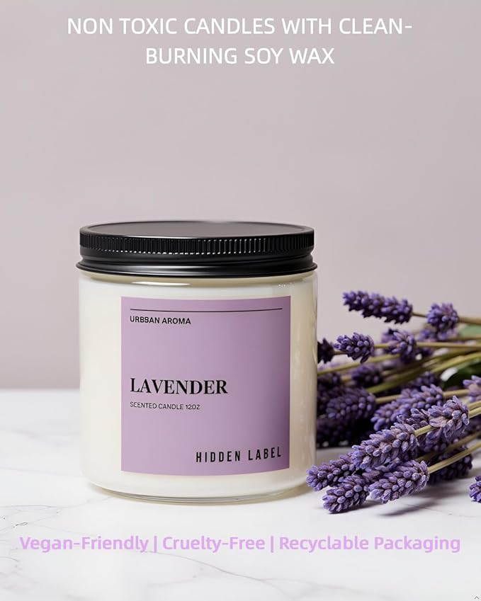 Hidden Label Lavender Scented Candle, 12oz 2 Wick Natural Candles Soy Non Toxic, Clean Burning Long Lasting Aromatherapy for Home Scented | Gifts | Décor,Premium Scents for Relaxation & Stress Relief
