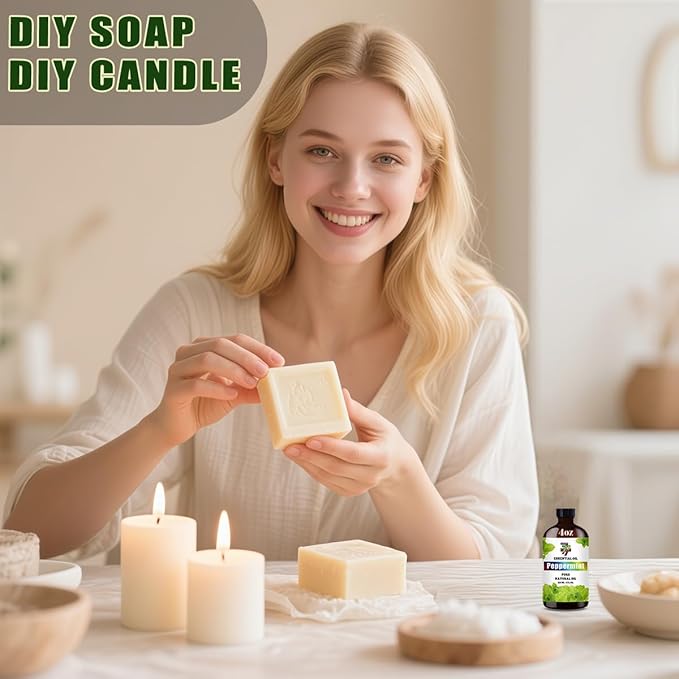 Peppermint Essential Oil (4 oz/120 ml) — Peppermint Oils for Aromatherapy, diffusers, humidifiers, Home fragrances, DIY Skincare, soap Making, DIY Candle, Relaxation, Yoga, and Meditation