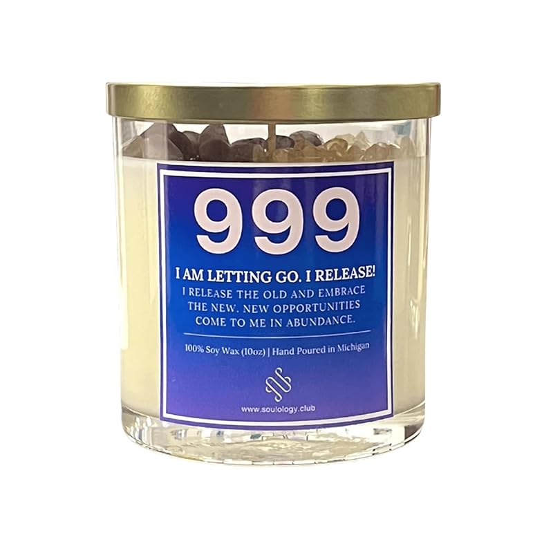 999 Angel Number Candle, 10oz, Crystal candle, 100% Soy Wax & Phthalate-Free Fragrance candles, Gifts candles for women, Angel Number Gift, Healing Candle