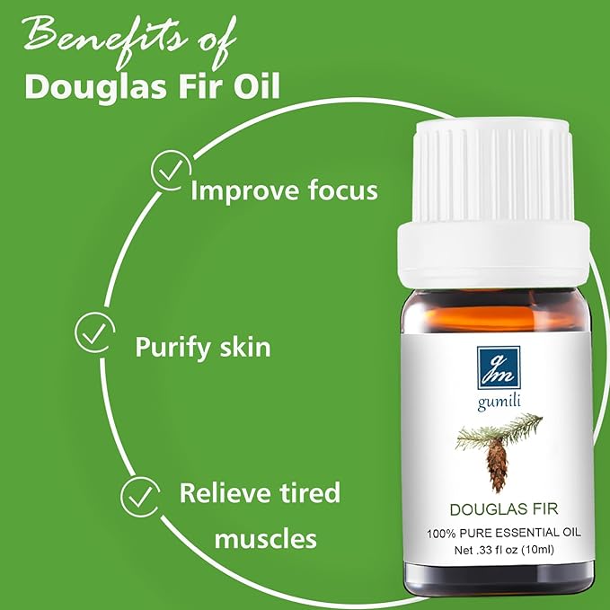 Douglas Fir Essential Oil 10ml - 100% Pure & Natural Douglas Fir Oil for Diffuser, Aromatherapy, Massage, Skin, Hair, Fresh Woodsy Scent