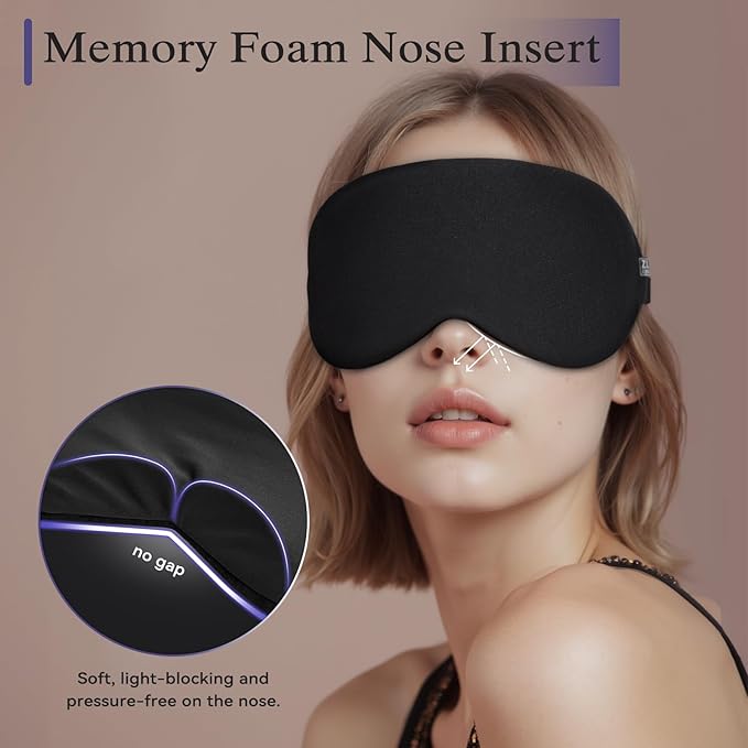 Cool Touch Sleep Mask for Side Sleepers Men & Women&Girl, Eye Mask with Memory Foam Nose Padding, Ultra Soft Blockout Eye Shade Cover, Cotton Sleep Mask for Sleeping, Travel, Nap (Black)