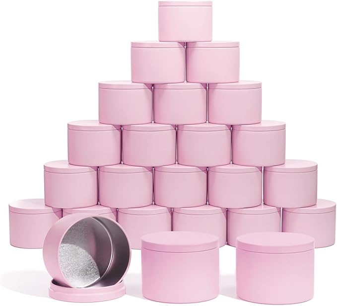 Aroparc Candle Tins with Lids, 24 Pack 8oz Seamless Candle Containers for Candle Making Supplies Empty Candle Jars - Pink