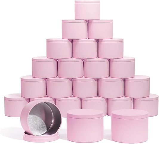 Aroparc Candle Tins with Lids, 24 Pack 8oz Seamless Candle Containers for Candle Making Supplies Empty Candle Jars - Pink
