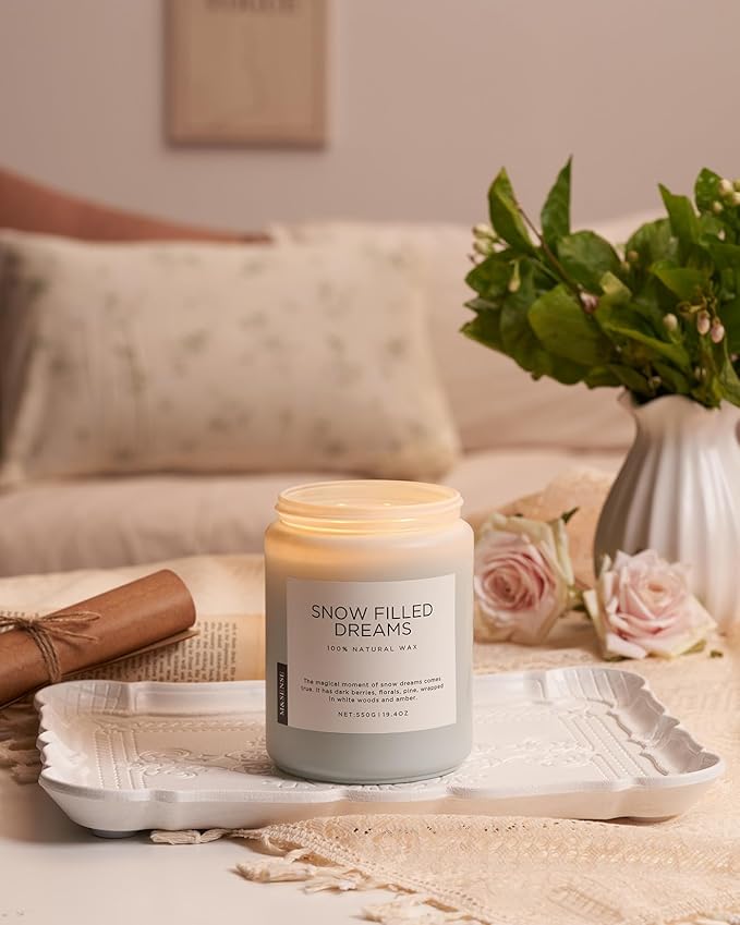 M&SENSE Snow Filled Dreams Winter Large Scented Candles, 19.4oz 110 Hour Clean Non Toxic Long Lasting Candle Organic Natural Soy Wax Candle Gifts for Women Men