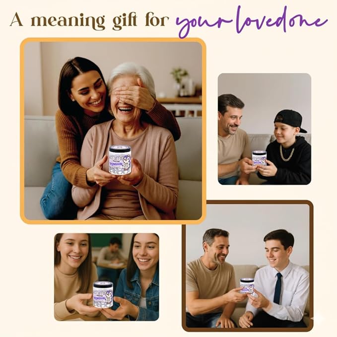 60 Positive Penguin Cards Jar, Affirmation Cards for Women, Emotional Support Penguins, Penguin Gifts for Women, Mom, Penguin Gifts, Penguin Themed Gift, Purple Gift for Girls