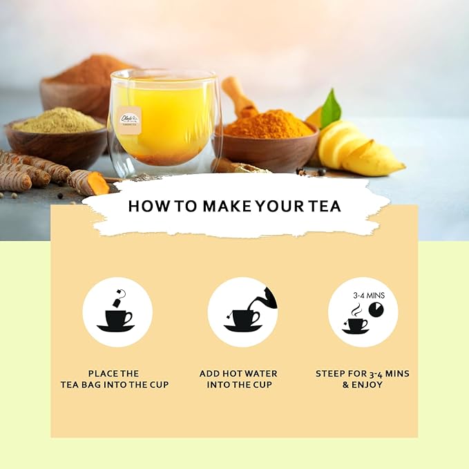 Olinda Turmeric Ginger Ginseng Herbal Tea Organic Caffeine-Free Antioxidant-Rich 100% Pure Herbal Blend 100 Tea Bags Pack Brew Hot or Iced Tea