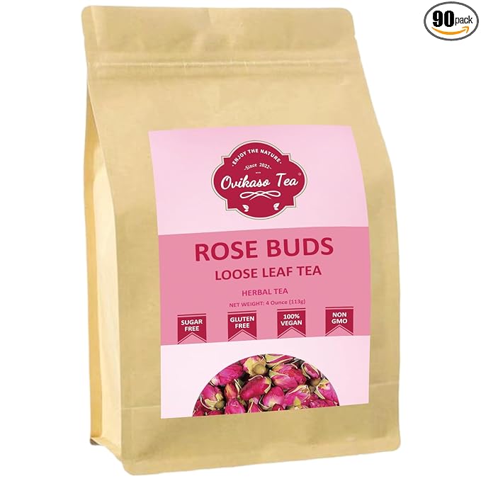 Ovikaso Tea, Dried Rose Buds, 4 oz (300+ Cups), 100% Natural, Direct From Source, Food grade, Non-GMO, No Caffeine, Use in Tea, Baking, Crafts, Cocktail, Wedding, Herbal Tea