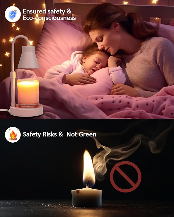 Candle Warmer Lamp with Adjustable Height, Stepless Dimming Function-Home Decor Lamp, Metal Candle Lamps for Jar Candles, No Flame Scented Candle Warmers with 2 Bulbs (Pink)