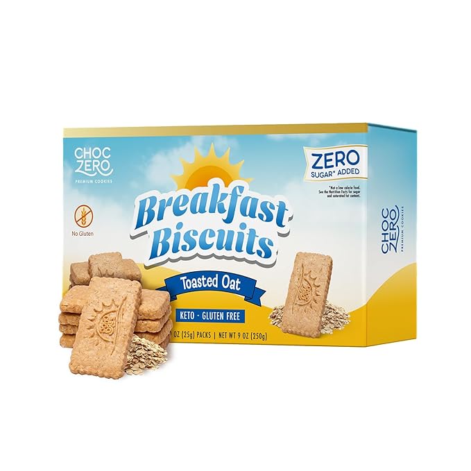 ChocZero Breakfast Biscuits, Toasted Oat, Gluten Free, High Fiber Snack, No Added Sugar, 30 Keto Biscuits Per Box, 9 Ounce (Pack of 1)