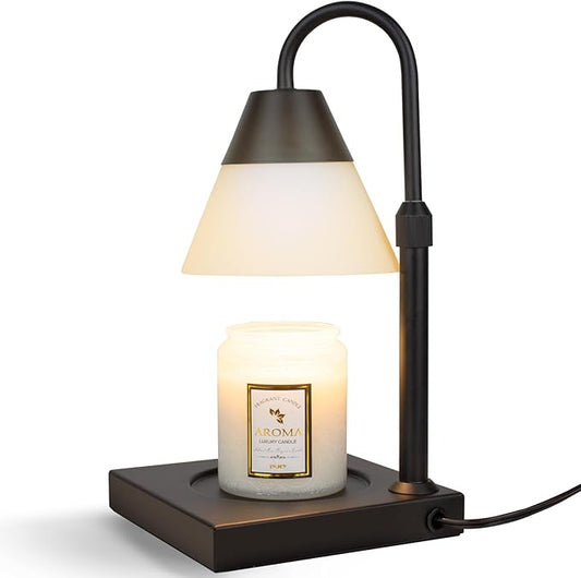 Candle Warmer Lamp, Dimmable Metal Candle Lamp Warmer Height Adjustable, Compatible with Candle and 3 Wick Large Jars Scented Wax for Home Decor (Glass-Black)