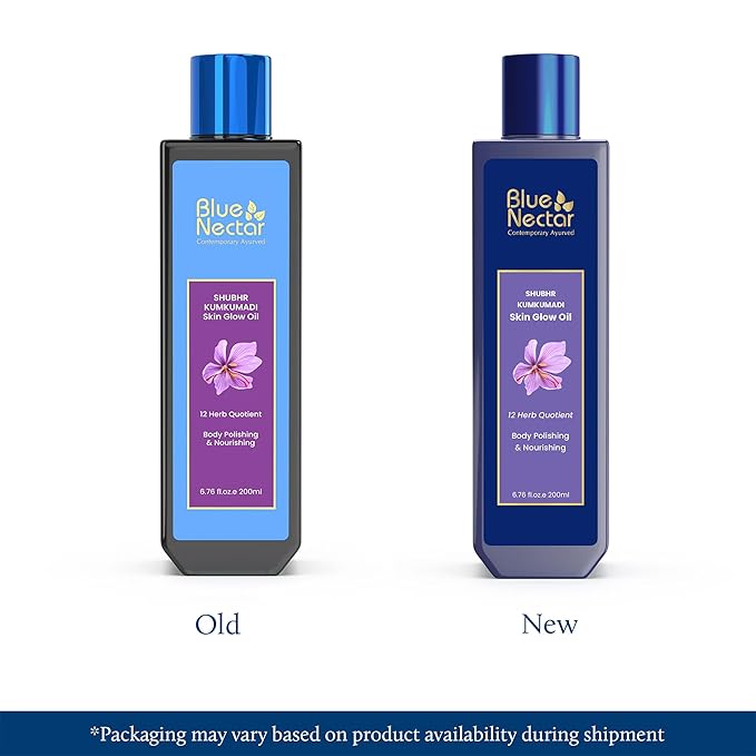 Blue Nectar Kumkumadi Body Oil for Glowing Skin | Moisturizing Oil for Dry Skin with Relaxing Aroma | Plant Based Body Oil for Women & Men (12 Herbs, 6.76 fl oz)