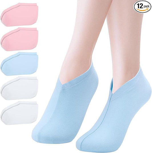 Segbeauty 12 Count Lotion Cotton Socks for Dry Cracked Feet Women, 6 Pairs Moisturizing Socks for Dry Feet, Sleep Sock for Cracked Heel Repair Overnight, Sleeping Foot Care Spa Gel Heel Protectors