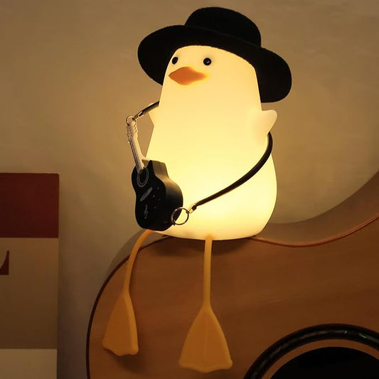 Duck Night Light, Squishy Duck Lamp, Silicone Bedside Light Up Funny Duck with Dimmer & Rechargeable. Birthday Gifts for Friends Women(Guitar Duck)