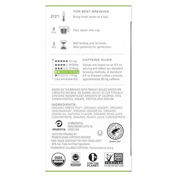 TAZO Organic Green Tea, Green Ginger, 96 Total Tea Bags (16ct - Pack of 6)