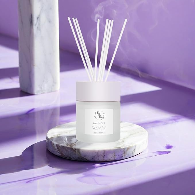 Reed Diffuser Set, Pretty Valley Home Diffuser 100Ml / 3.38fl OZ Gift Box - Includes Reed Diffuser Sticks, Fragrance Oil, and Glass Bottle for Bathroom Office Living Room Decor (Lavender)