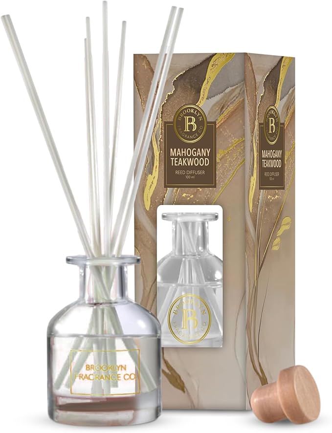 Brooklyn Fragrance Co. Marble - Long Lasting Scented Aroma Diffuser – Mahagony Teakwood Air Freshener for Home- Fragrance Diffuser for a Large Room - 100ML