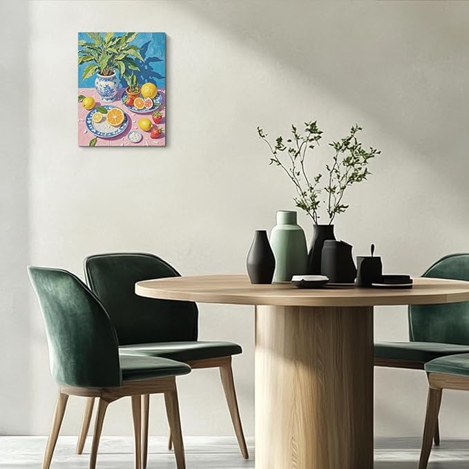 Italy Lemon Wall Art, Botanical Still Life Oil Painting Canvas Framed Prints Modern Decorations, Fruit Theme Poster for Living Room Dining room Entryway Farmhouse Bedroom