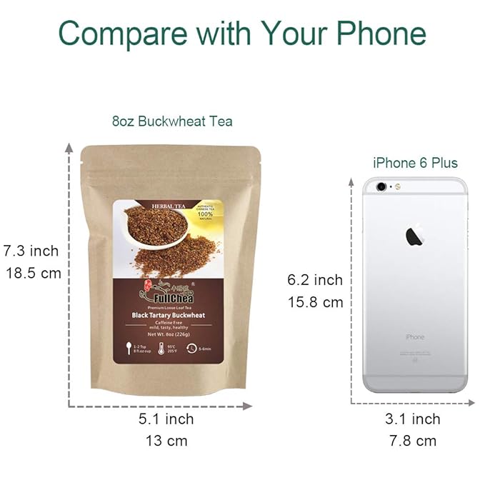 FullChea - Himalayan Tartary Buckwheat Tea - Roasted Black Buckwheat - Loose Leaf Herbal Tea - Caffeine Free - NON-GMO - Gluten Free - 100% Natural 8oz / 226g (Pack of 2)