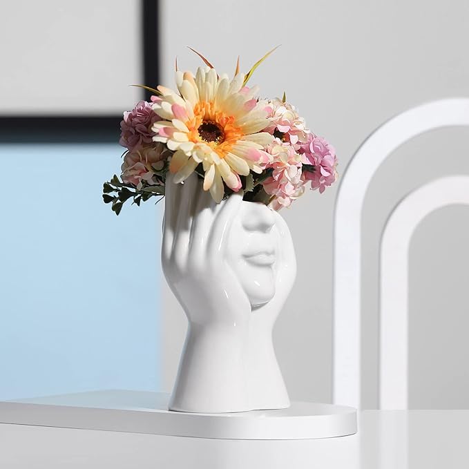 BrownLove Ceramic Face Vase White Flower Vase for Decor Female Form Face Vase Art Vase Modern Decorative Vase Centerpiece for Table Shelf Living Room Office Bedroom