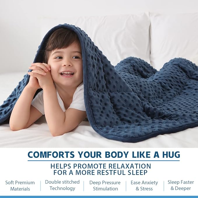 Kids Weighted Blanket Twin 7lbs (41"×60",Navy Blue) Breathable Soft Minky Weighted Throw Blanket for All Season,Heavy Blanket with Premium Glass Beads