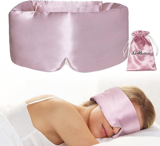 100% Natural Silk Eye Mask for Women Men, Soft Pressureless Cooling Blackout Eye Covers for Sleeping, Large Size Sleep Mask fits All Heads Adjustable, 1PC, Lotus Pink