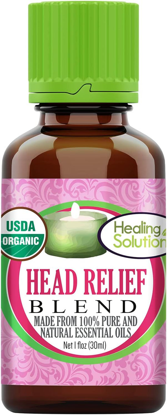 Healing Solutions Head Relief Organic Essential Oil Blend - 1 oz Essential Oils for Diffusers & Aromatherapy