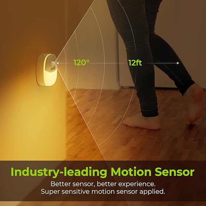 AUVON Rechargeable Battery Night Light, Mini with Motion Sensor, Warm White LED Stick-On Closet Light with Dusk to Dawn Sensor, Adjustable Brightness for Wall, Stairs, Hallway, Cabinet (4 Pack)