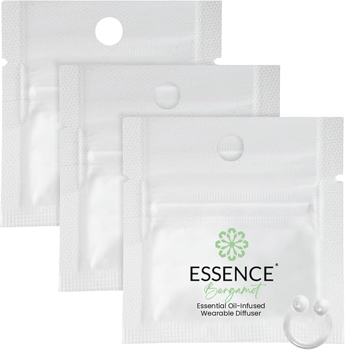 Essence Wearable Aromatherapy Nasal Diffuser – Bergamot Essential Oil Nose Ring Silicone Inhaler for Stress & Mood Support - Made in USA & Travel-Friendly (3 Pack)