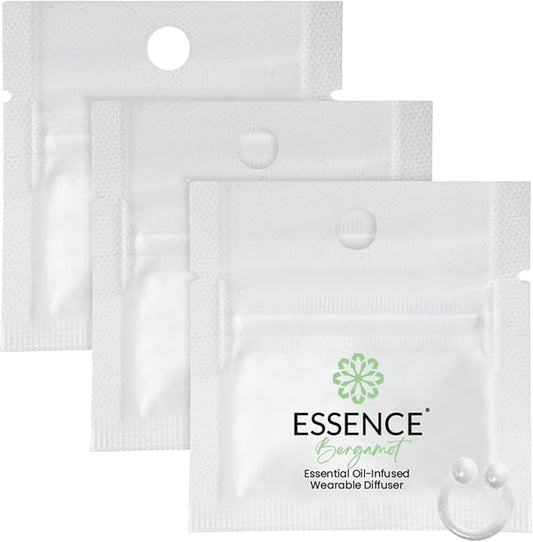 Essence Wearable Aromatherapy Nasal Diffuser – Bergamot Essential Oil Nose Ring Silicone Inhaler for Stress & Mood Support - Made in USA & Travel-Friendly (3 Pack)