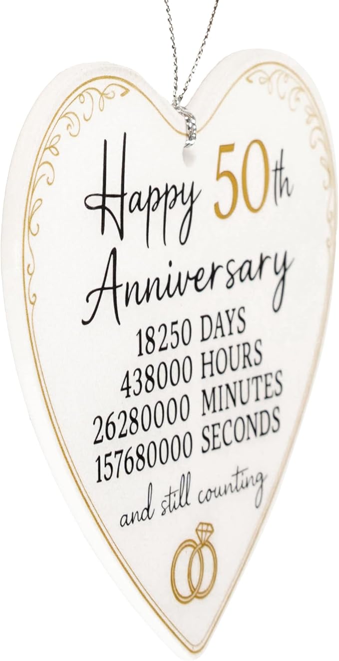 50th Christmas Anniversary Ornament 2025 – Golden Anniversary Gift | Heart Keepsake – Love Story Card – Anniversary Ornament – White elephant gifts - Xmas Tree Funny Decoration