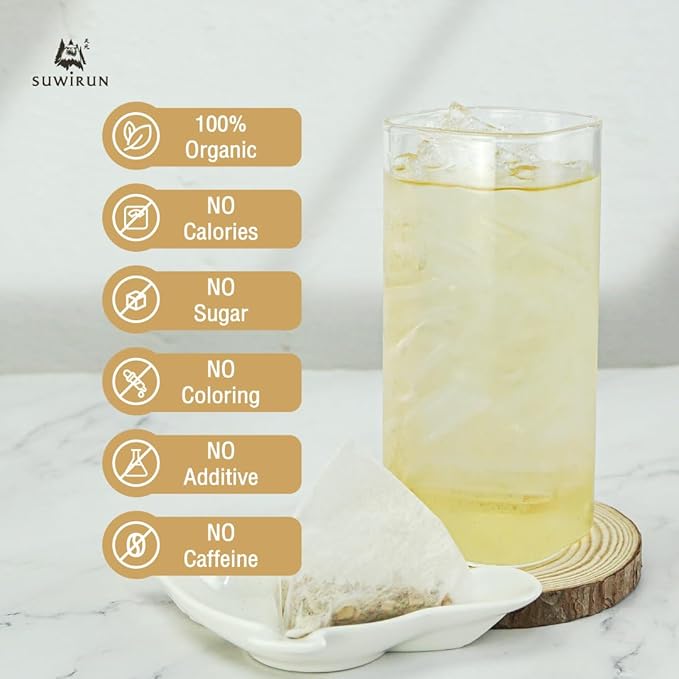 Suwirun Organic Lemongrass & Ginger Tea 25 Bags – Product of Thailand – Warming & Soothing Herbal Tea, Caffeine-Free, No Calories, Refreshing & Digestive Support